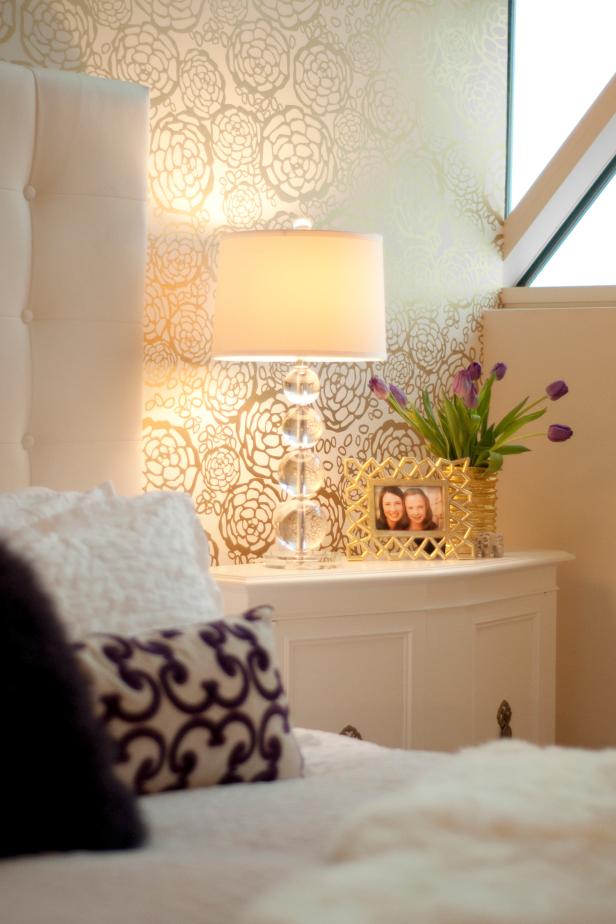 Teen Bedroom Features Lovely Gold Patterned Accent Wall HGTV