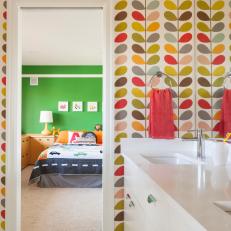 Colorful Wallpaper Brightens up Kids Bathroom