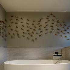Koi Fish Art Piece Gives the Spa Bathroom a Peaceful Feeling