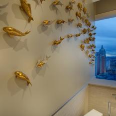 Koi Fish Artwork in Asian Inspired Master Bathroom 