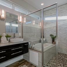 Contemporary Bathroom Boasts Bathtub & Multi-Jet Shower