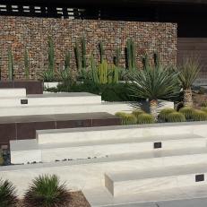 Gabion Wall to Hold Off Erosion and Weather Resistant Plants in Desert Climates