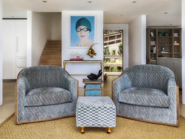 Blue Armchairs with Swimmer Painting