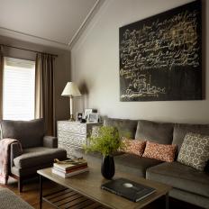 Stylish Masculine Family Room with Dark Neutral Shades