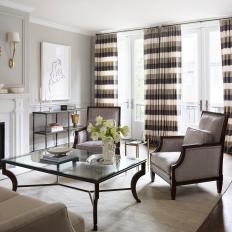 Neutral Fresh Living Room with Striped Curtains for Depth