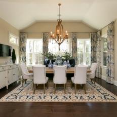 Dining Room with Large Table and Luxurious Fabrics in Elegant Low Country Home