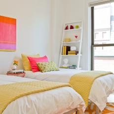Multicolored Transitional Bedroom With Twin Beds