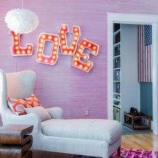 Pink Eclectic Sitting Room With Chaise