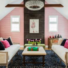 Pink and White Eclectic Living Room With Tulips