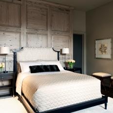 Neutral Master Suite With Wood-Paneled Accent Wall