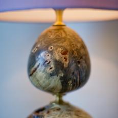 Stone Table Lamp With Soft Pink Lampshade 