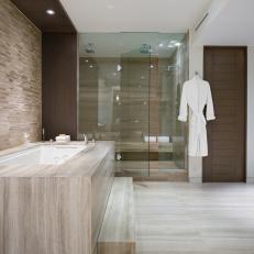 Luxurious Spa-Style Bathroom with Marble Floors 