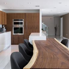 Brown and White Modern Kitchen With Dining Table
