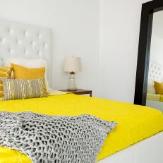 White Contemporary Bed With Yellow Bedspread