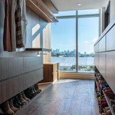 Rustic Walk-In Closet With Skyline View