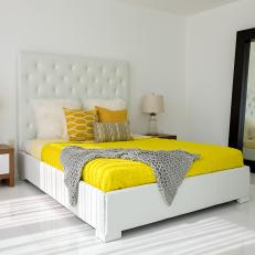 White Contemporary Bedroom With Yellow Bedspread