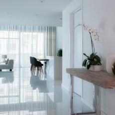White Contemporary Great Room With White Floor
