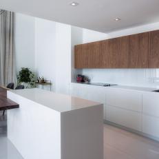 Modern White Kitchen With Wood Cabinets