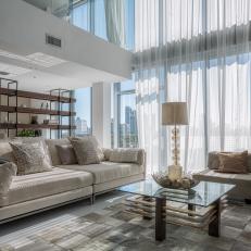 Metallic Art Deco Living Room With Skyline View
