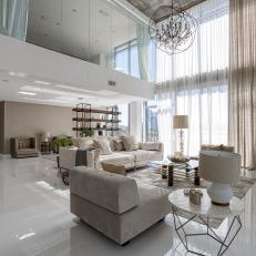 Metallic Art Deco Living Room With High Ceiling
