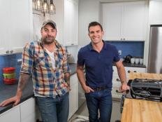 Cousins Anthony Carrino and John Colaneri stand in the new kitchen of Jessica Niemiec and Josh Tomfohr in Austin, on episode 107", of HGTV's "America's Most Desperate Kitchens."
