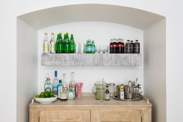 Built-In Bar Recessed in Nook With Arched Ceiling