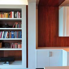 Built In Bookshelf and White Cabinets