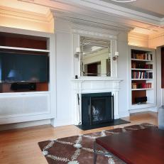 White Traditional Living Room With Crown Molding