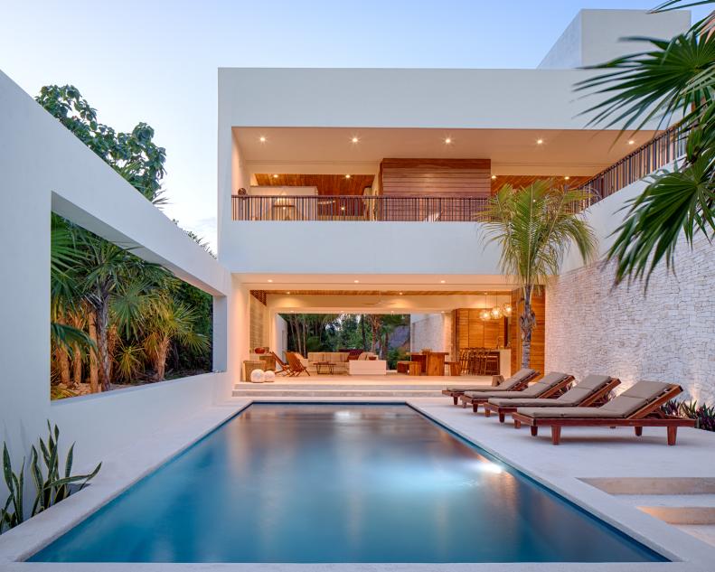 Swimming Pool and White, Clean-Lined Patio