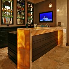 Stylish, Contemporary Wet Bar With Lighted Countertop