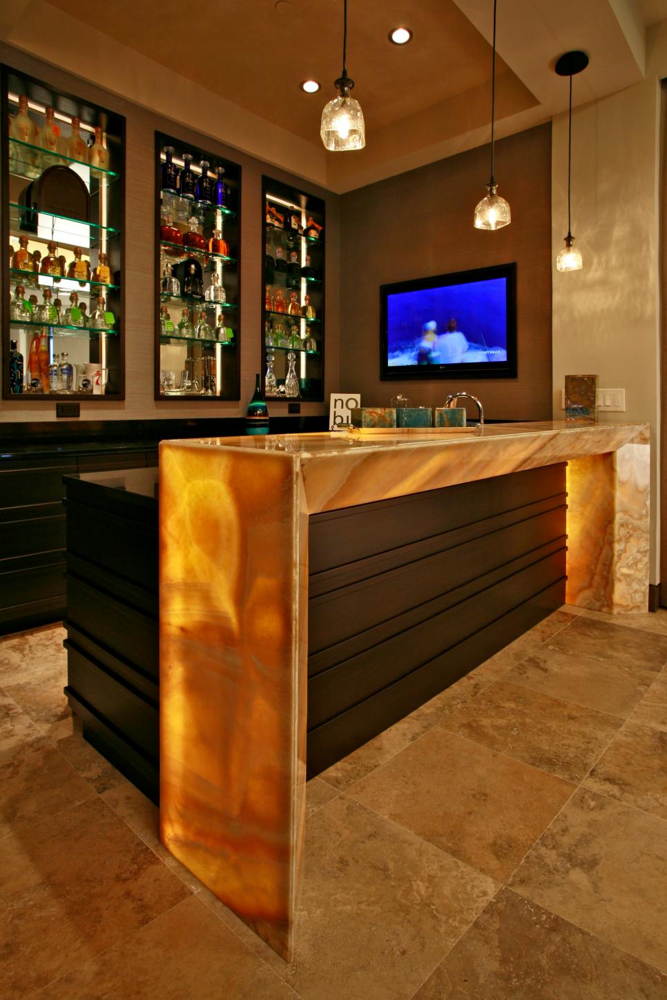 Stylish, Contemporary Wet Bar With Lighted Countertop | HGTV