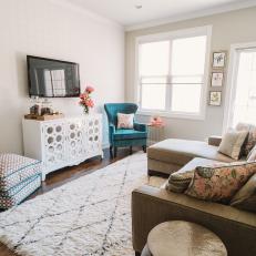 Neutral Shabby Chic Living Room With Floor Pillows