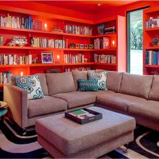 Blood Orange Bookshelves Energize Modern Library