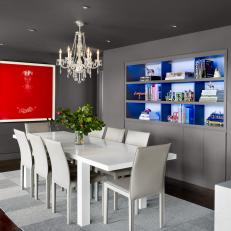 Modern Gray Dining Room Boasts Bold Accents
