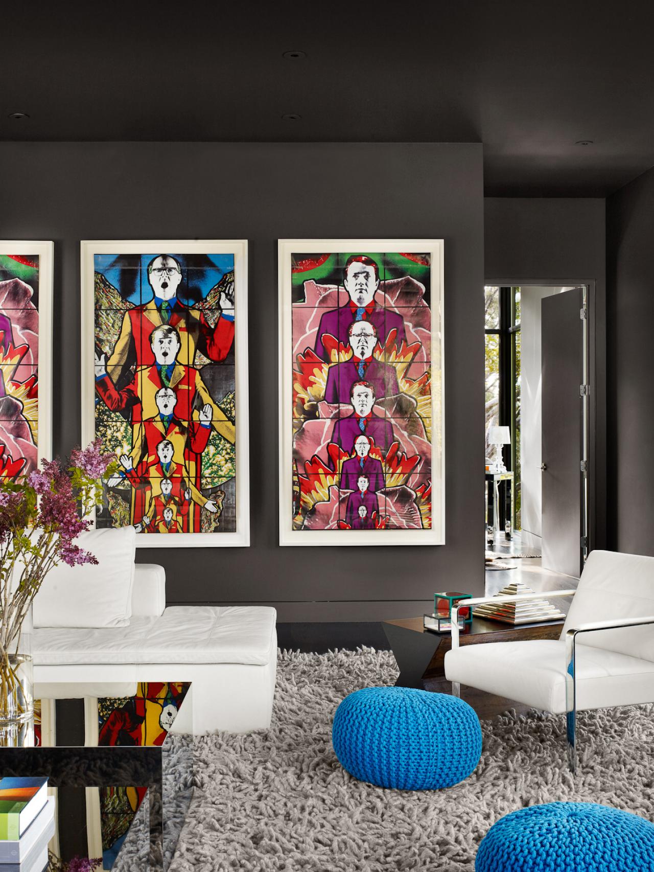 Vibrant Pop Art  Wows in Deep Gray Living  Room  HGTV