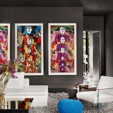 Vibrant Pop Art Wows in Deep Gray Living Room