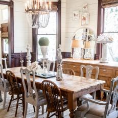 Lovely Country Dining Room With Long Wood Dining Table