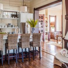 Small Country Kitchen With Wicker Barstools