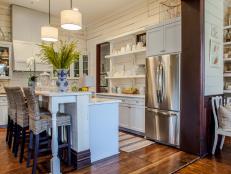 Neutral Country Kitchen With Wicker Barstools