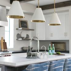 Transitional White Kitchen With Cone Pendant Lights