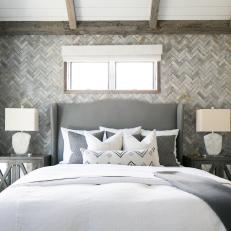 Master Bedroom Features Herringbone Textured Accent Wall