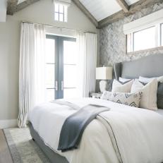 Transitional Master Bedroom With Textured Gray Accent Wall
