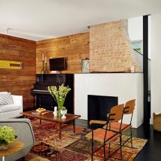 Living Room with Exposed Brick Chimney