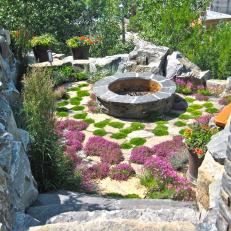Secluded Outdoor Fire Pit With Lush Landscaping