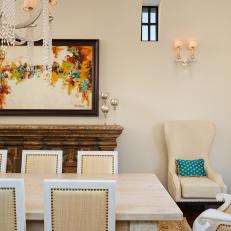 Mediterranean Dining Room with Colorful Art