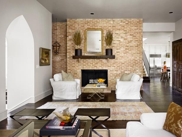 Minimal Living Room with Exposed Brick Wall