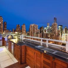 Urban Roof Deck and Kitchen at Night