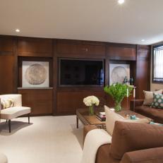 Brown and White Transitional Living Room With Sectional