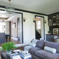 Neutral Transitional Living Room With Open Doorway