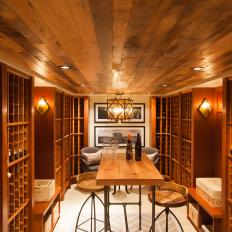 Brown Rustic Wine Cellar With Table